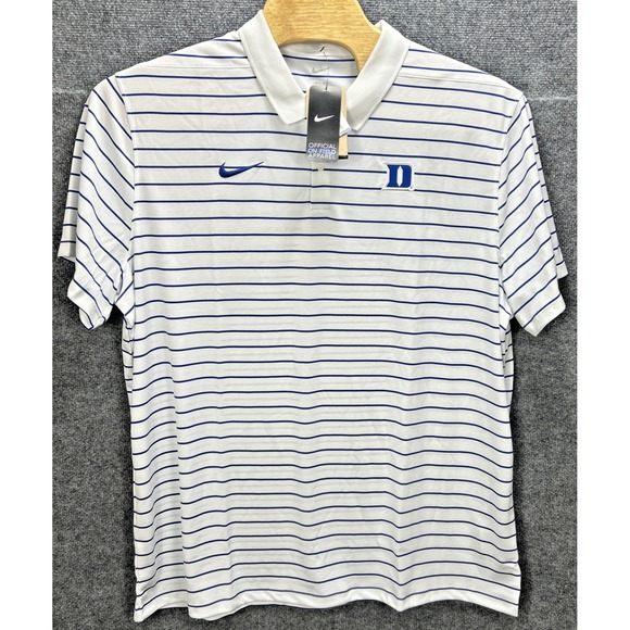 Nike Duke Blue Devils Dri-Fit White Blue Striped Victory‎ Polo Shirt Men's XXXL - Picture 1 of 11